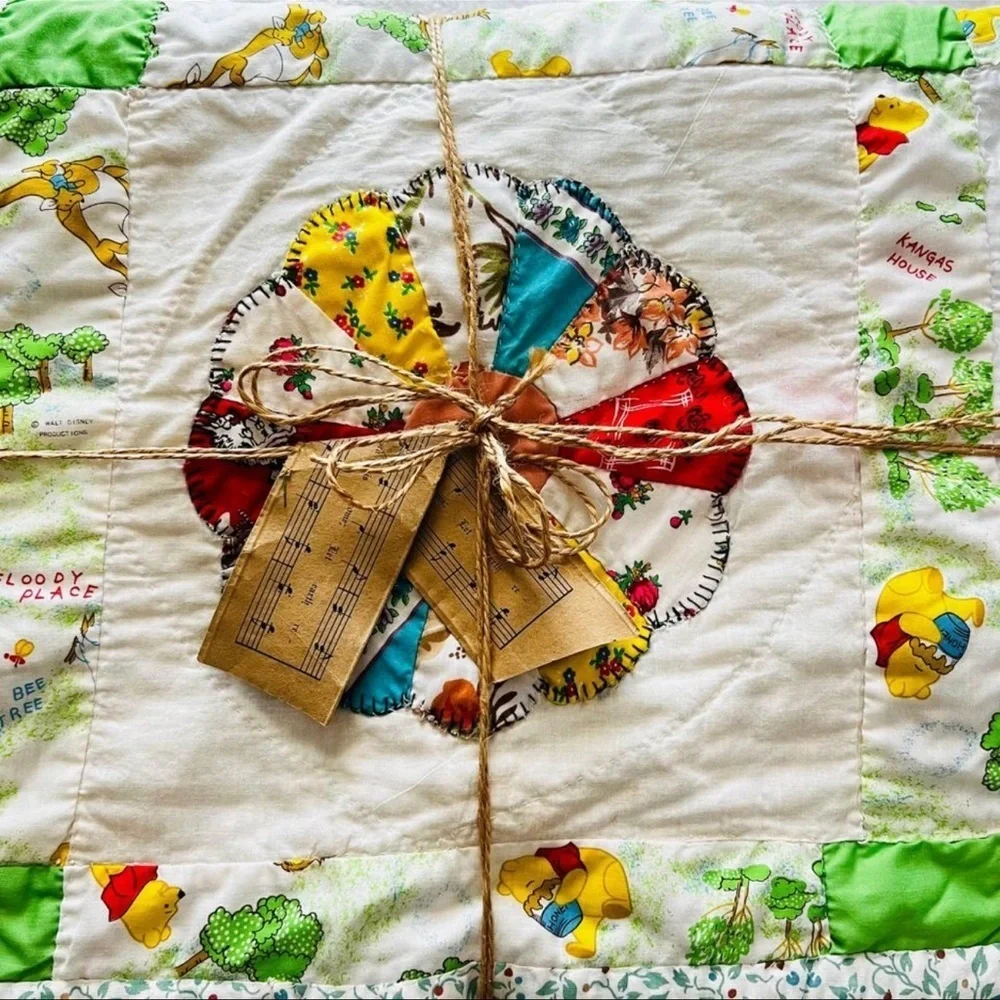 68”x82” Twin Size Homemade Hand Stitched Dresden Plates Quilt for kids room.